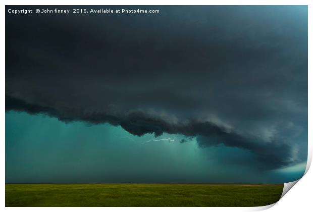 Wall cloud and lightning over Colorado Print by John Finney