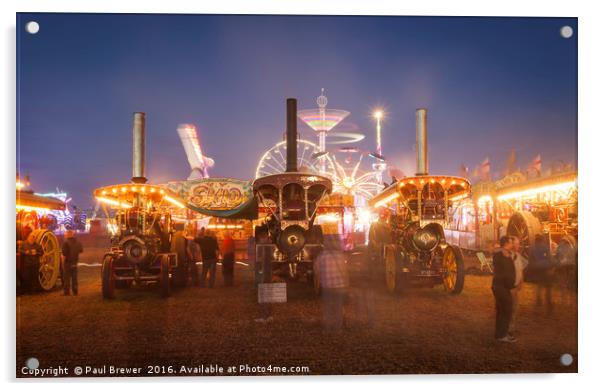 Nighttime at the Great Dorset Steam Fair 2016 Acrylic by Paul Brewer