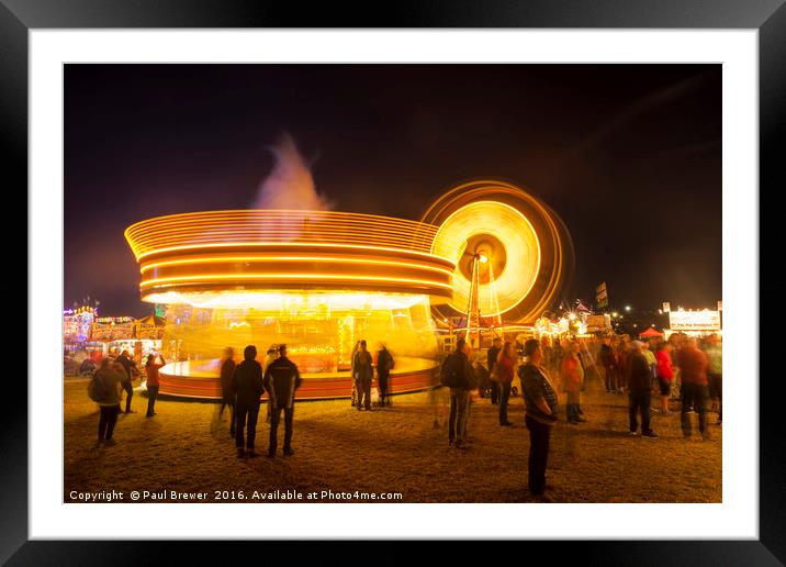 Carousel and Ferris Wheel at night Framed Mounted Print by Paul Brewer