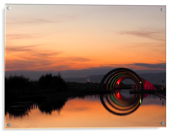 Falkirk Wheel at sunset. Acrylic by Tommy Dickson