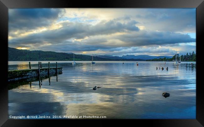 Lake Windermere with Cloud Reflections Cumbria Framed Print by Nick Jenkins