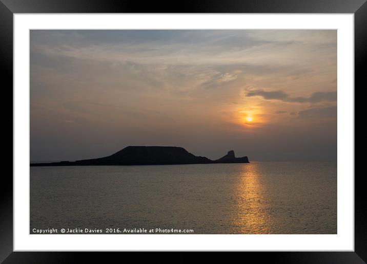 Sunset over Rhossili Bay Framed Mounted Print by Jackie Davies