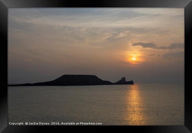 Sunset over Rhossili Bay Framed Print by Jackie Davies