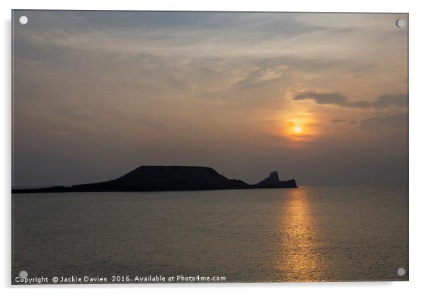 Sunset over Rhossili Bay Acrylic by Jackie Davies