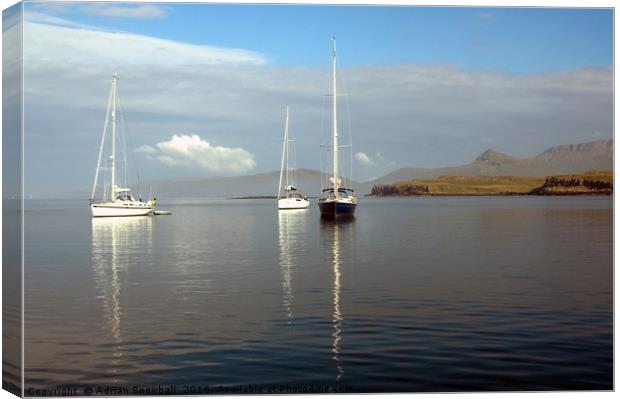 Yachts at anchor in Canna Harbour Canvas Print by Adrian Snowball