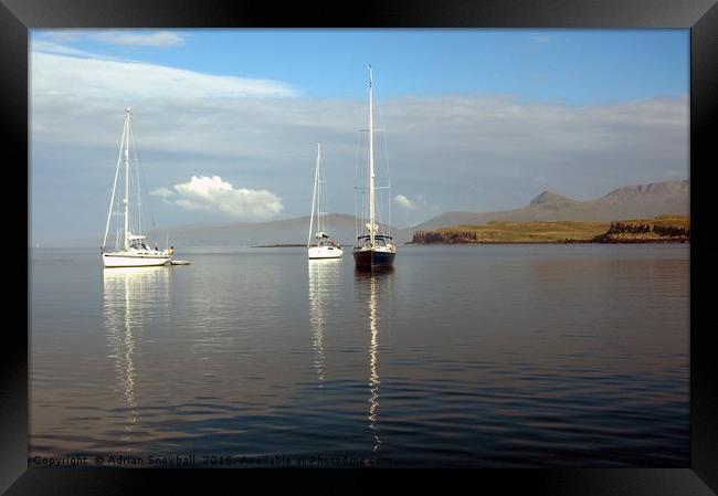 Yachts at anchor in Canna Harbour Framed Print by Adrian Snowball
