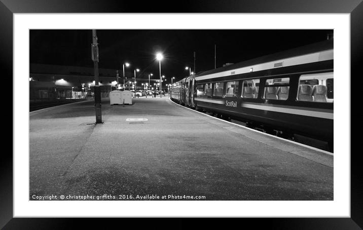 Platform 7 in Black & White Framed Mounted Print by christopher griffiths