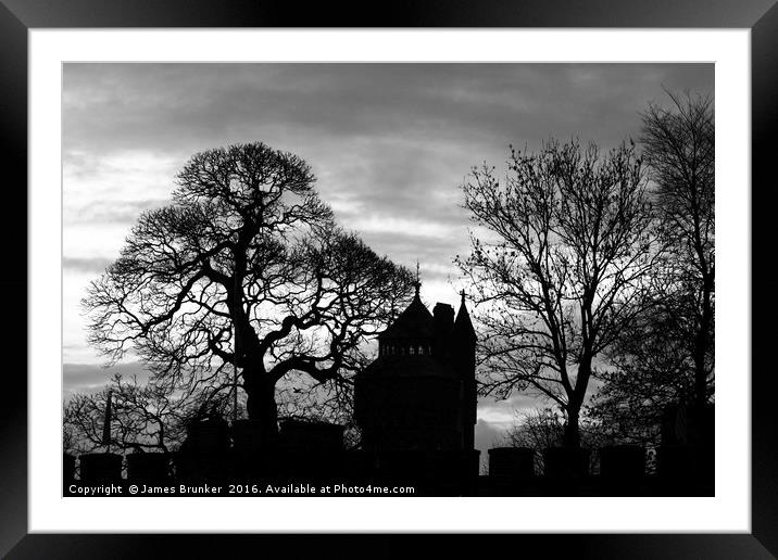 Cardiff Castle Winter Silhouettes Black & White Framed Mounted Print by James Brunker