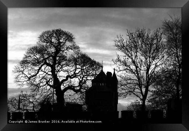 Cardiff Castle Winter Silhouettes Black & White Framed Print by James Brunker