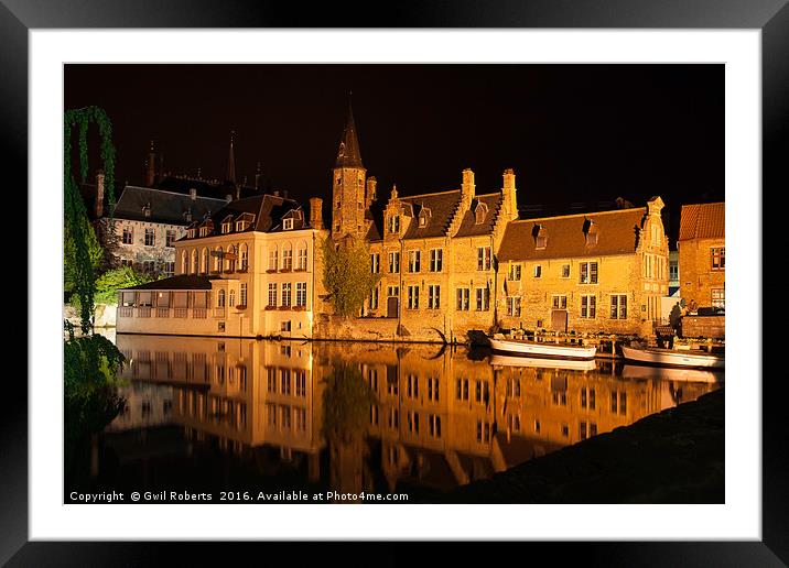 Bruges night scene Framed Mounted Print by Gwil Roberts
