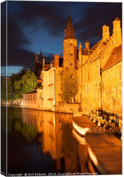 Bruges night portrait Canvas Print by Gwil Roberts