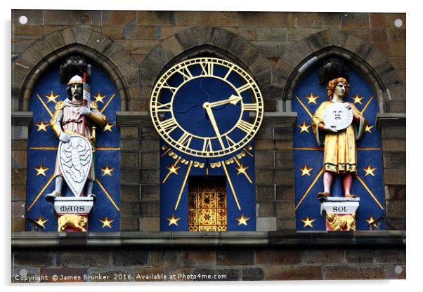 Cardiff Castle Clock Mars and Sun Statues Acrylic by James Brunker