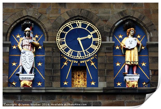 Cardiff Castle Clock Mars and Sun Statues Print by James Brunker