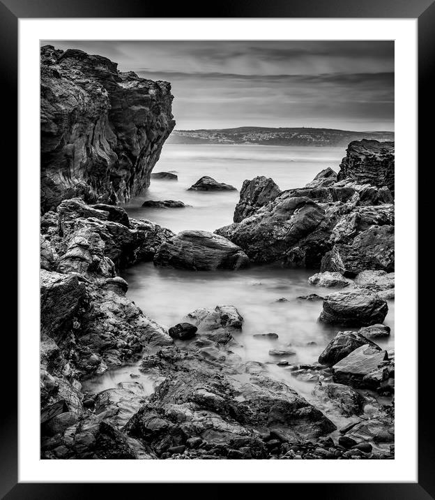 Rocky Coast Black and White Framed Mounted Print by Nigel Jones