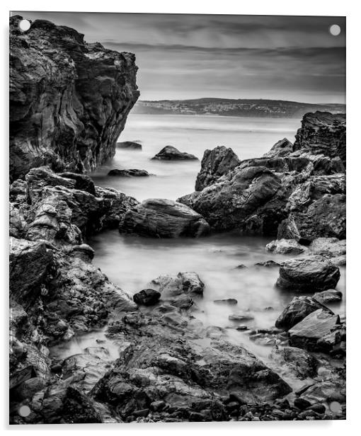Rocky Coast Black and White Acrylic by Nigel Jones