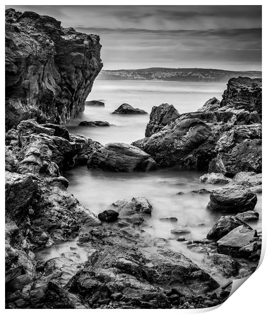 Rocky Coast Black and White Print by Nigel Jones