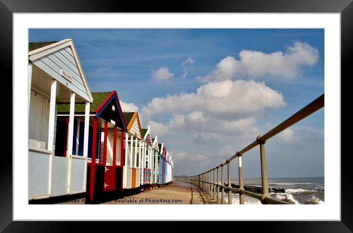 Multi Coloured Beach Huts SouthWold Suffolk Framed Mounted Print by James Allen