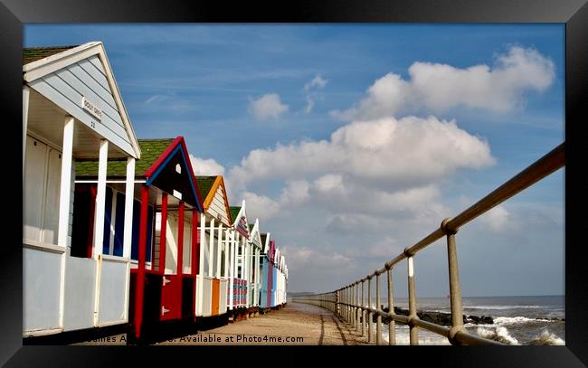 Multi Coloured Beach Huts SouthWold Suffolk Framed Print by James Allen
