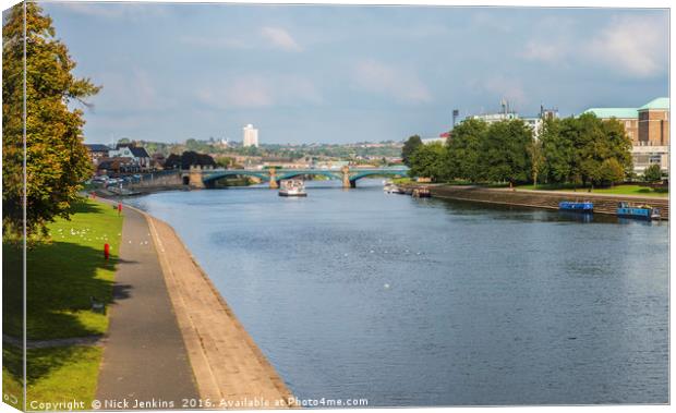 The River Trent at Nottingham showing boat and bri Canvas Print by Nick Jenkins