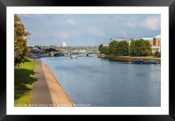The River Trent at Nottingham showing boat and bri Framed Mounted Print by Nick Jenkins