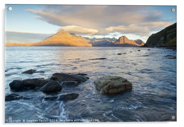 Golden light at Elgol Acrylic by Stephen Taylor
