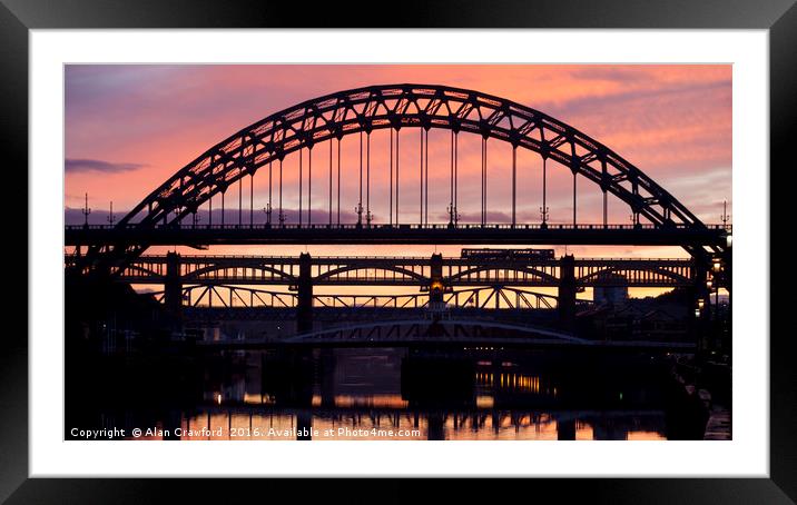 Tyne Bridges at Sunset Framed Mounted Print by Alan Crawford