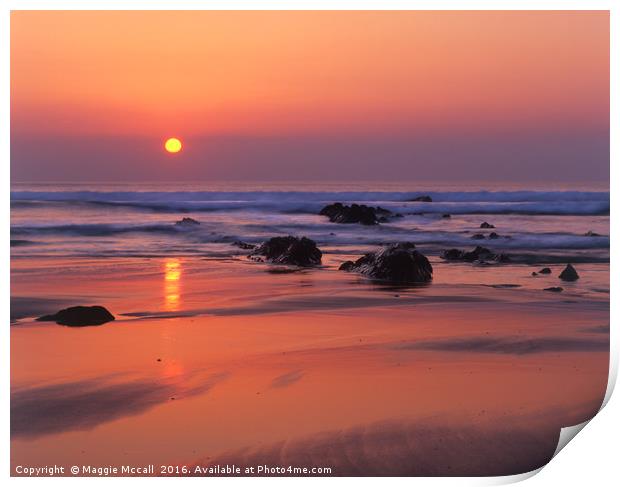 Sunset over Widemouth Bay Print by Maggie McCall