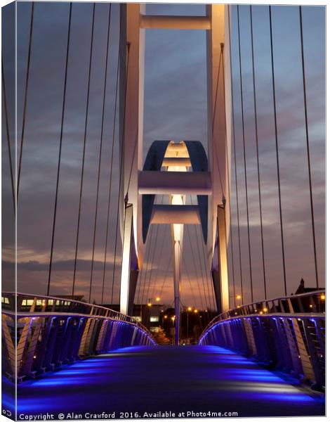 Night View of the Infinity Bridge, Stockton-on-Tee Canvas Print by Alan Crawford
