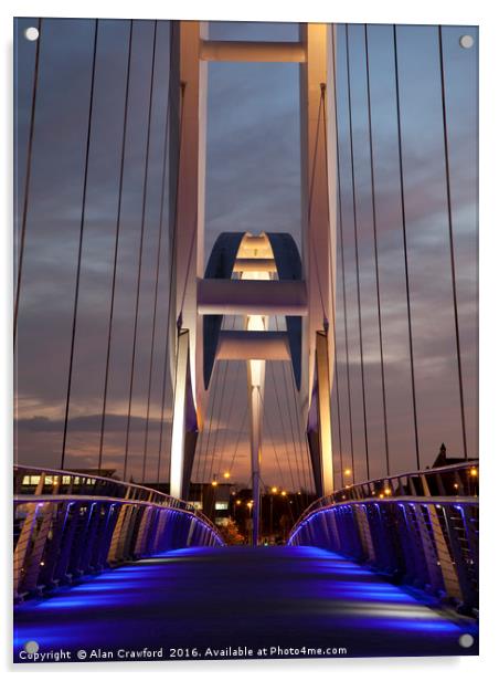 Night View of the Infinity Bridge, Stockton-on-Tee Acrylic by Alan Crawford