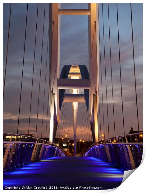 Night View of the Infinity Bridge, Stockton-on-Tee Print by Alan Crawford