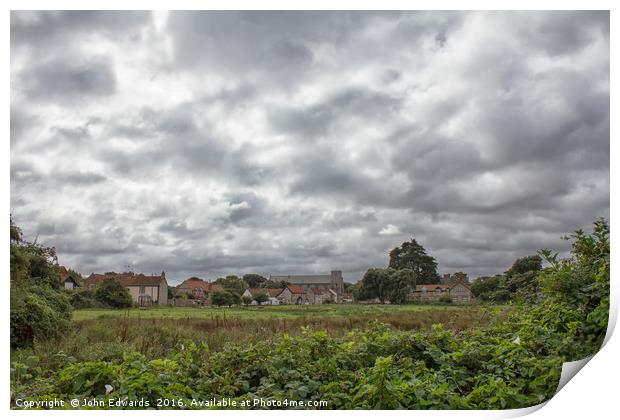 Thornham Norfolk under a leaden sky Print by John Edwards