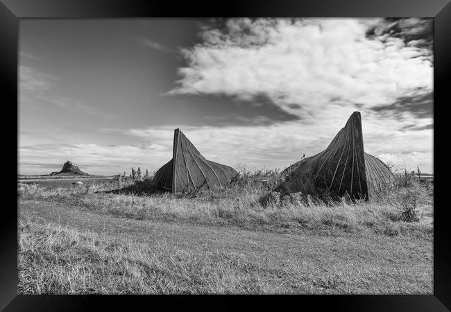 Fishermen's huts in monochrome. Framed Print by Mark Godden