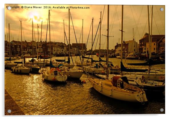 Weymouth Harbour Sunset Acrylic by Diana Mower