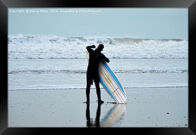 Woolacombe Surfer Framed Print by Alexia Miles