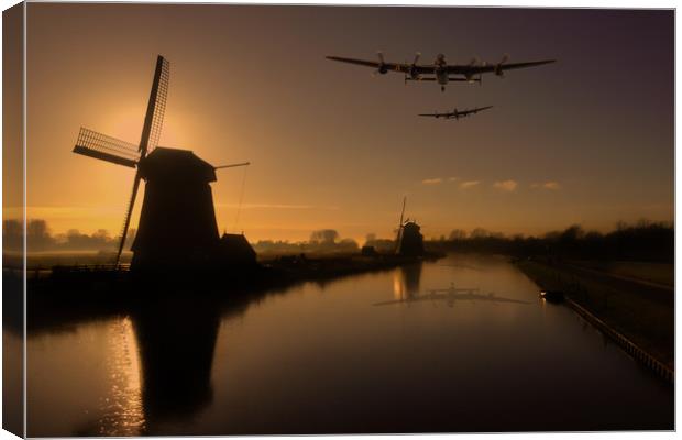 Lancaster bombers and Dutch windmills Canvas Print by Oxon Images