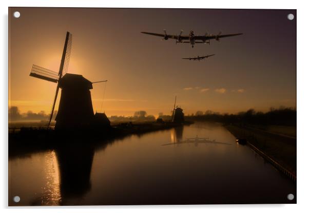 Lancaster bombers and Dutch windmills Acrylic by Oxon Images
