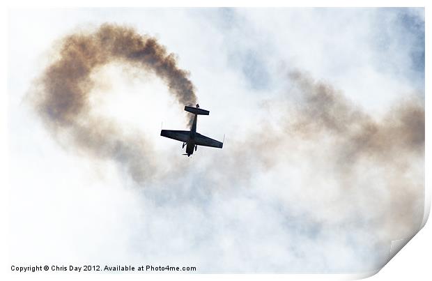 Extra 300 aerobatic plane and smoke trail Print by Chris Day