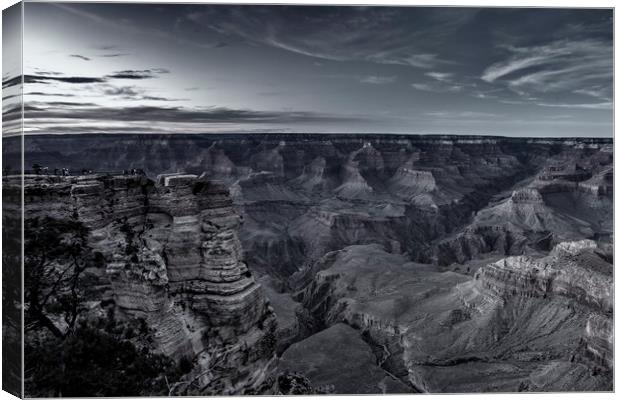 Early Evening at the Grand Canyon No. 1 bw Canvas Print by Belinda Greb