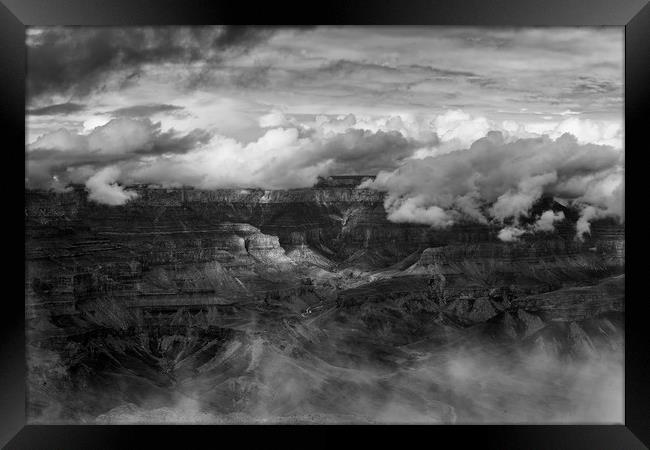 Canyon in Clouds bw Framed Print by Belinda Greb