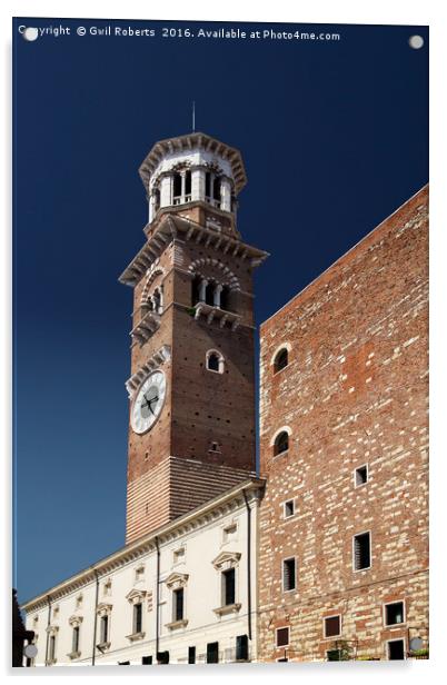 Clock Tower Verona Acrylic by Gwil Roberts