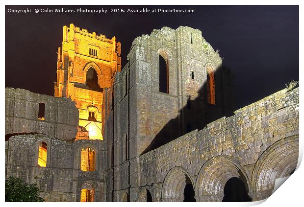 Fountains Abbey Yorkshire Floodlit - 4 Print by Colin Williams Photography
