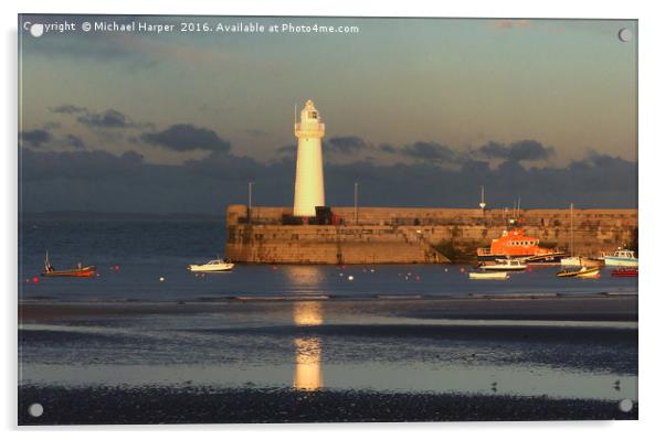 Donaghadee Harbour and Lighthouse Acrylic by Michael Harper