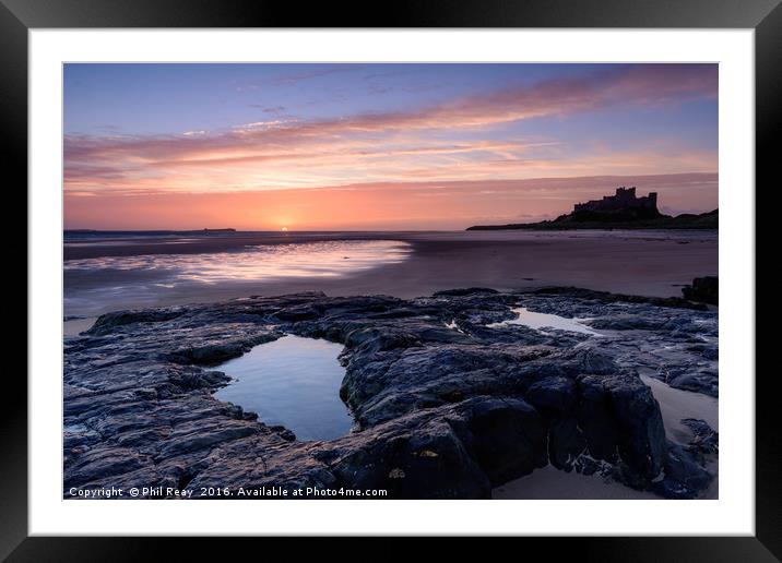 Bamburgh beach at sunrise Framed Mounted Print by Phil Reay