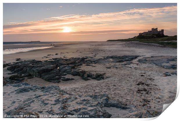 Bamburgh Castle at sunrise Print by Phil Reay
