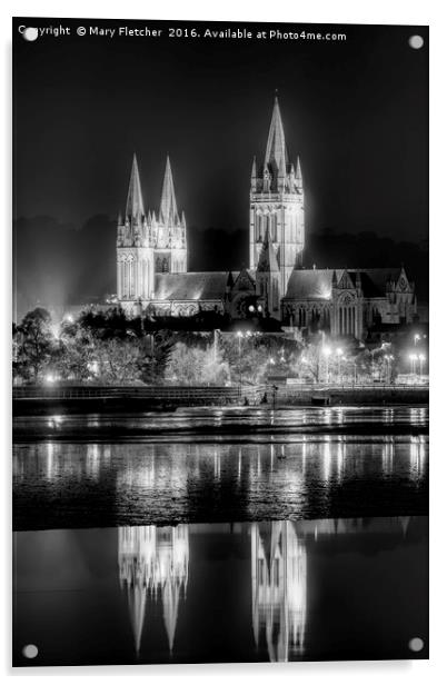 Truro Cathedral in Black and White Acrylic by Mary Fletcher