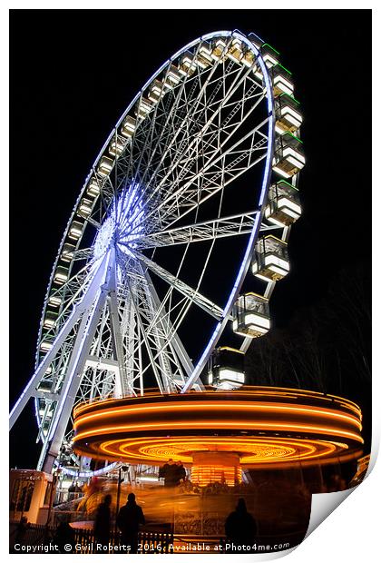 Ferris wheel and Carousel Print by Gwil Roberts