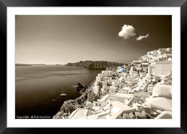 Santorini Seascape in sepia  Framed Mounted Print by Rob Hawkins