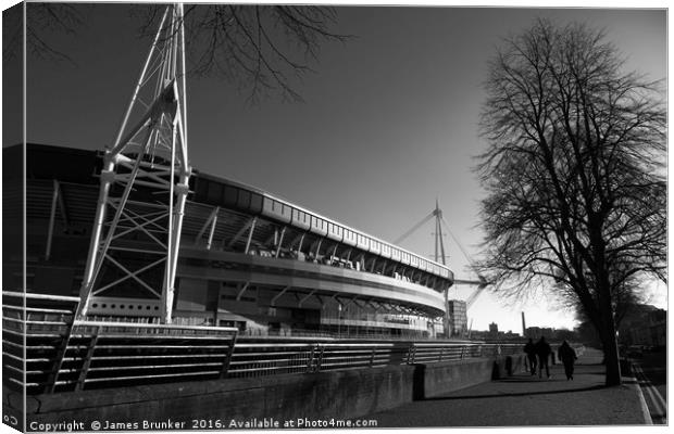 Millennium Stadium in Black and White Cardiff  Canvas Print by James Brunker