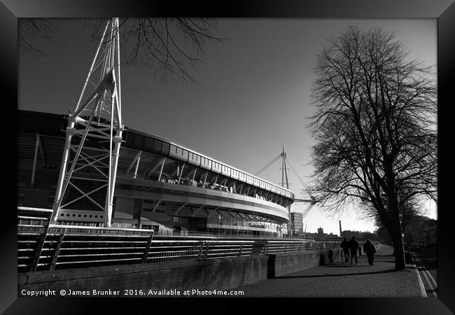 Millennium Stadium in Black and White Cardiff  Framed Print by James Brunker