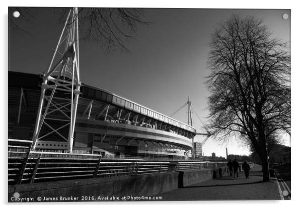 Millennium Stadium in Black and White Cardiff  Acrylic by James Brunker